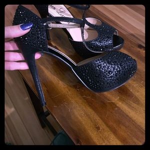 Black rhinestone platform heels